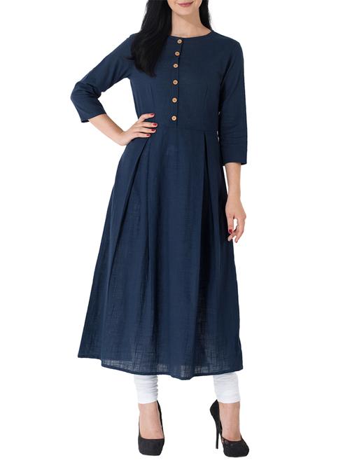blue cotton solid flared kurta - 14987738 - Very Small Image - 1