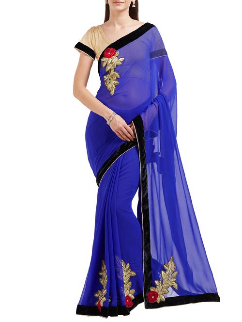blue georgette embroidered saree with blouse - 14988622 - Very Small Image - 1