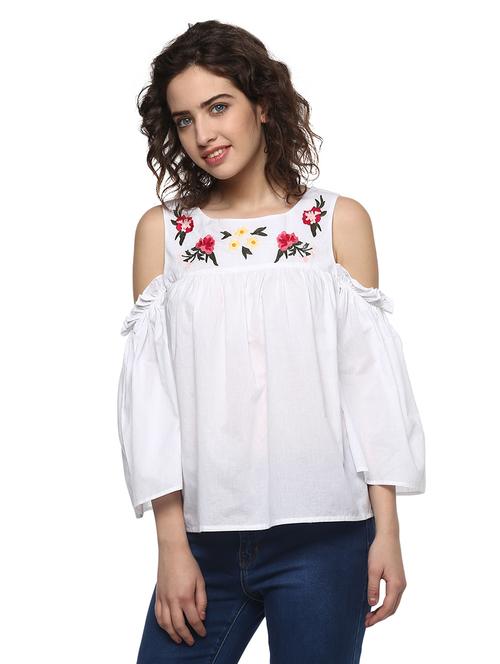 embroidered cold shoulder top - 14988666 - Very Small Image - 1