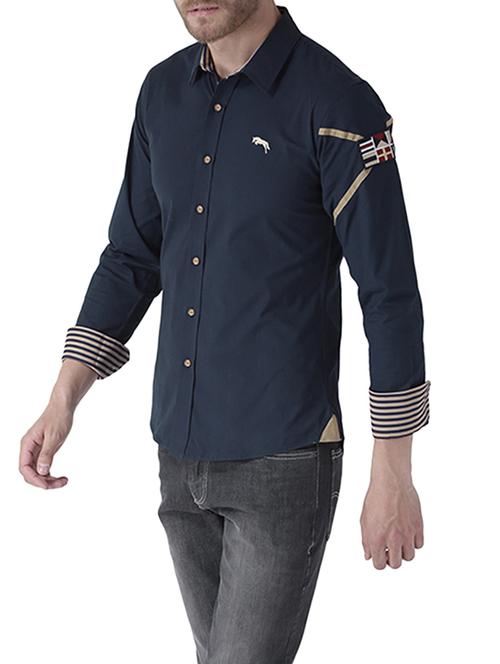 navy blue cotton casual shirt - 14989182 - Very Small Image - 1