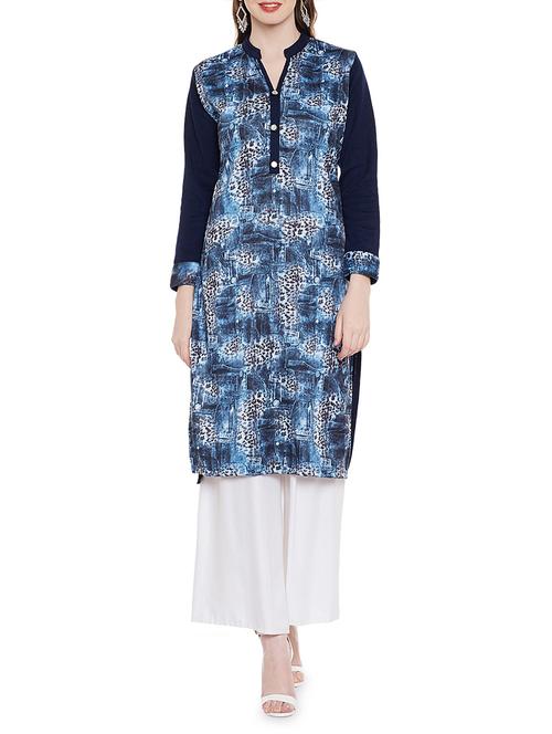 blue wool straight kurta - 14989641 - Very Small Image - 1