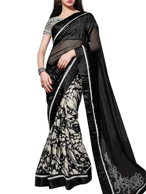 black printed saree with blouse - 14989912 - Very Small Image - 1