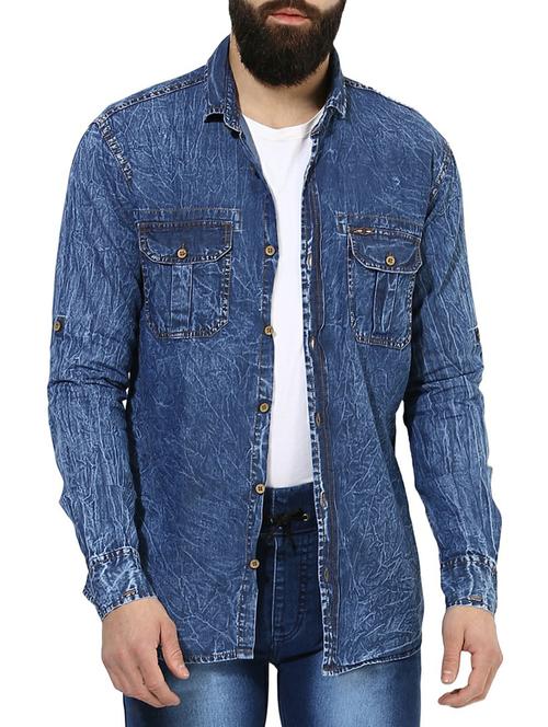 blue denim casual shirt - 14989942 - Very Small Image - 1