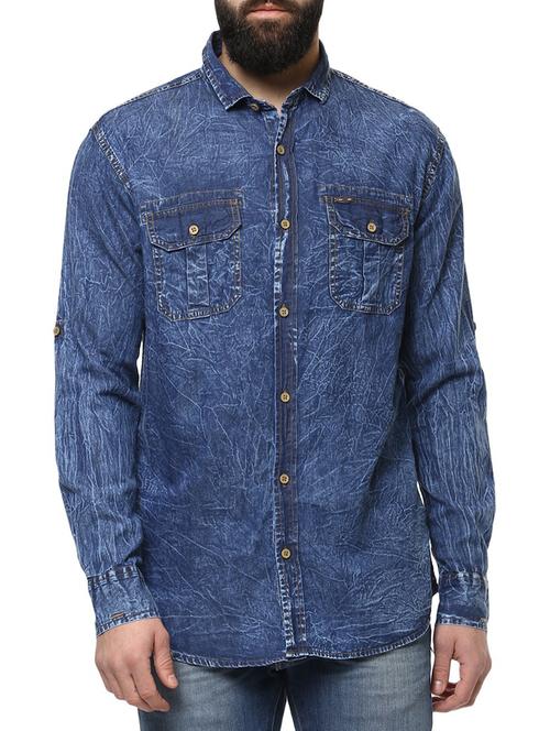 blue denim casual shirt - 14989944 - Very Small Image - 1