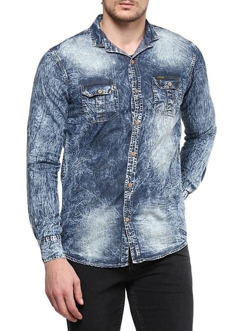 blue denim casual shirt - 14989946 - Very Small Image - 1