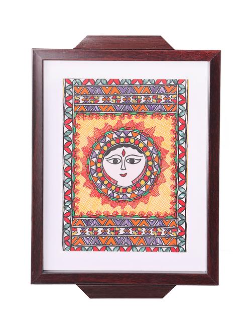madhubani folk art decorative tray with brightness of sun - 14989984 - Very Small Image - 1