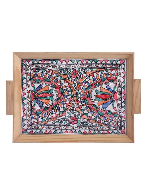 madhubani folk art decorative tray with mithila floral art design - 14990002 - Very Small Image - 1