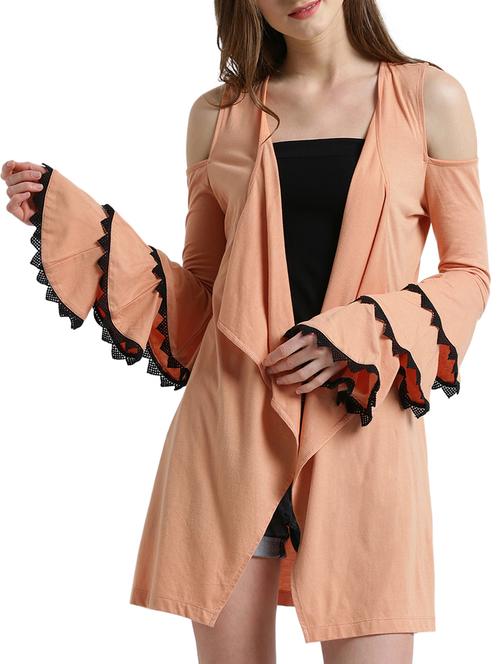 beige solid cotton shrug - 14990262 - Very Small Image - 1