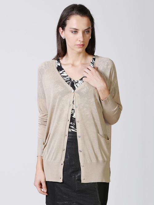 beige solid cardigan - 14991312 - Very Small Image - 1