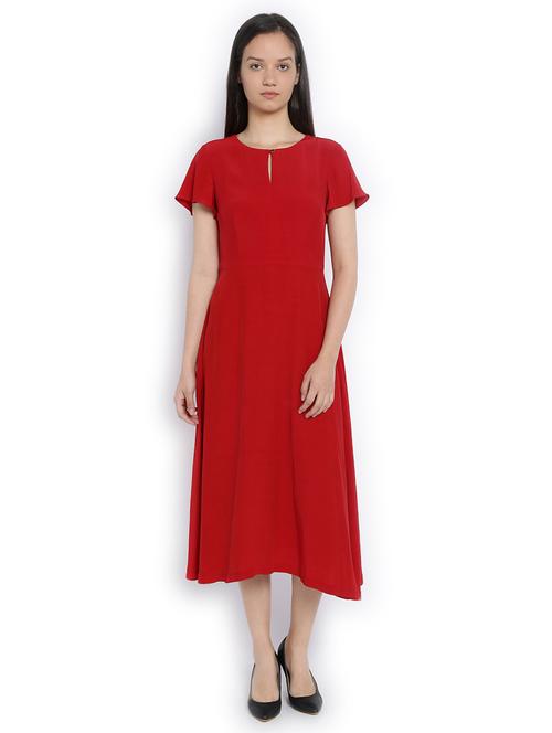 red solid viscose a-line dress - 14991934 - Very Small Image - 1