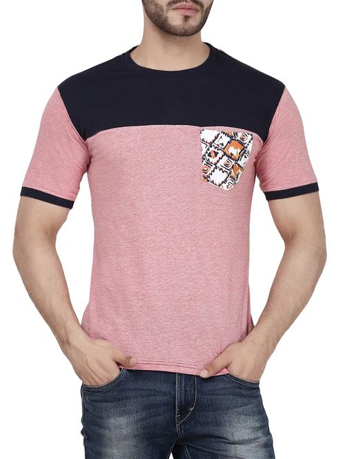 pink cotton color block tshirt - 14992319 - Very Small Image - 1