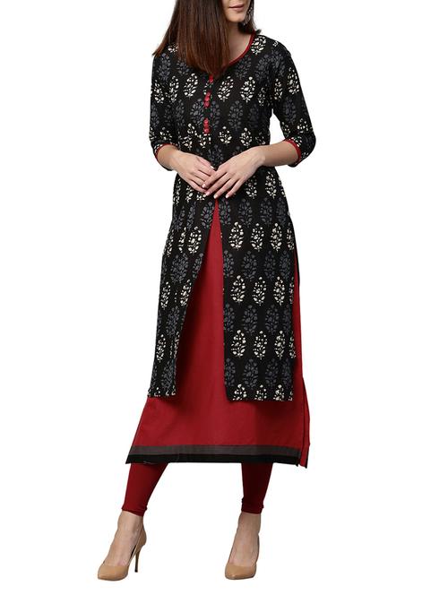 black cotton aline kurta - 14992811 - Very Small Image - 1