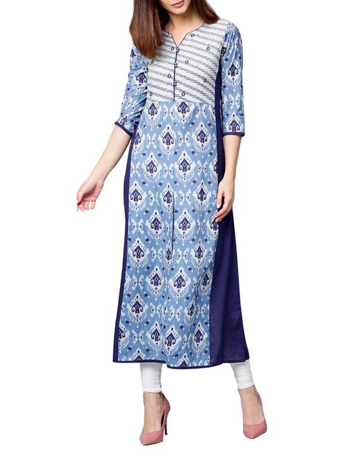 blue cotton aline kurta - 14992829 - Very Small Image - 1