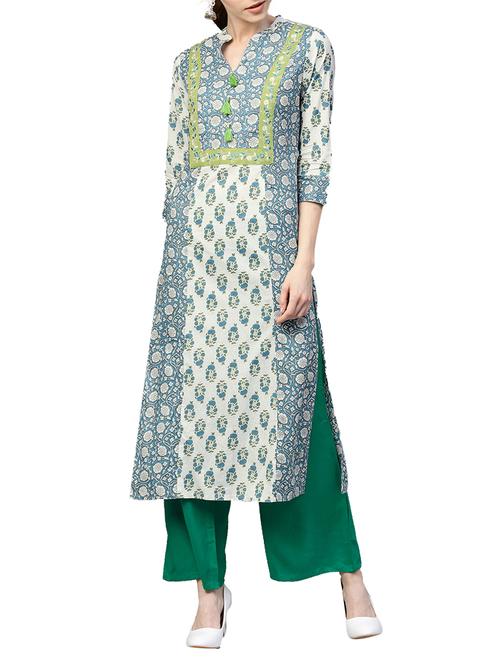 blue cotton kurta palazzo  set - 14992867 - Very Small Image - 1