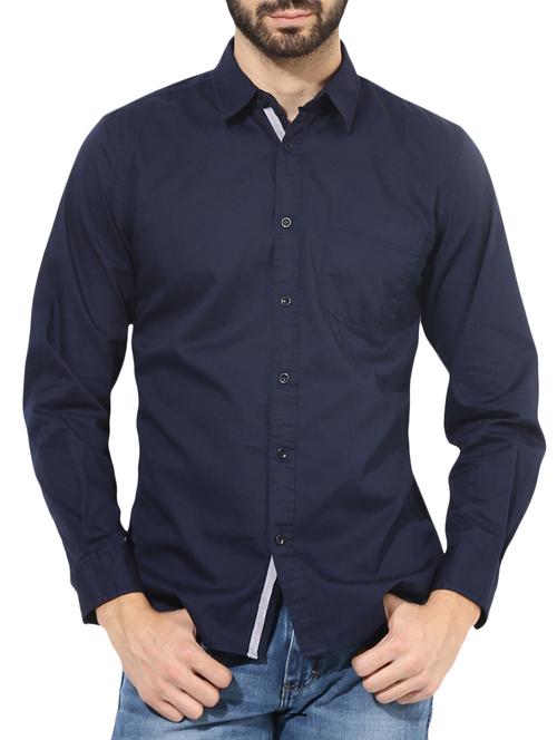 navy blue cotton casual shirt - 14992884 - Very Small Image - 1