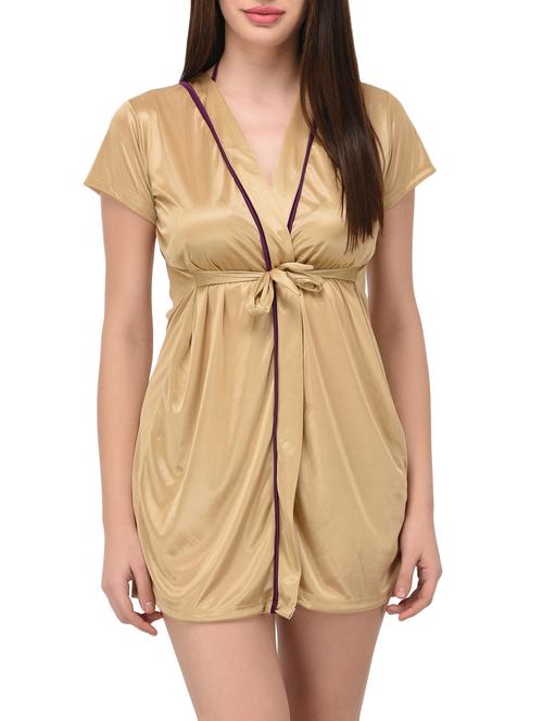 beige solid satin sleepwear robe - 14993282 - Very Small Image - 1