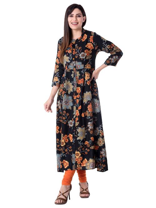 black viscose aline kurta - 14993997 - Very Small Image - 1