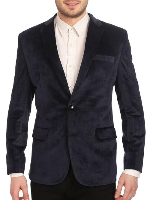 navy blue velvet casual blazer - 14994326 - Very Small Image - 1