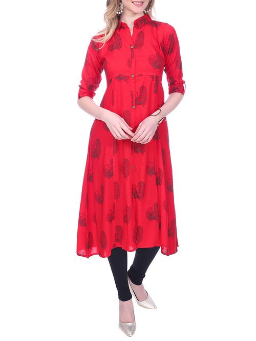 red rayon a-line kurta - 14996319 - Very Small Image - 1