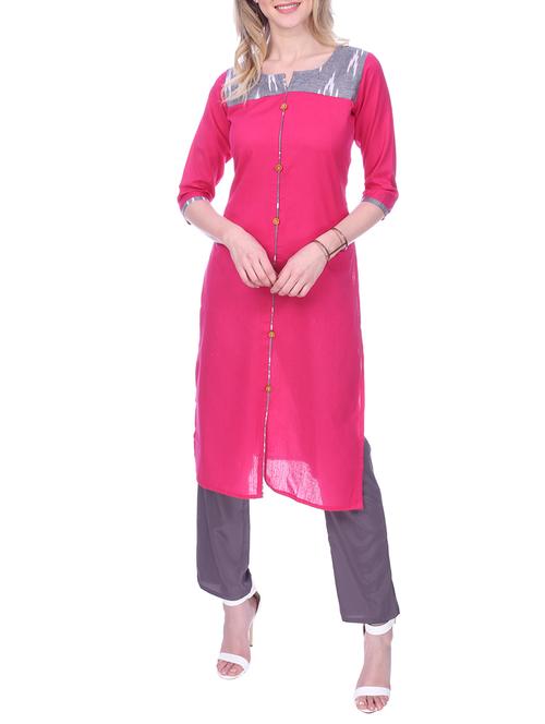 pink cotton solid kurta - 14996334 - Very Small Image - 1