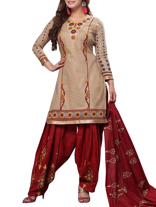 beige printed unstitched salwar suit - 14996353 - Very Small Image - 1