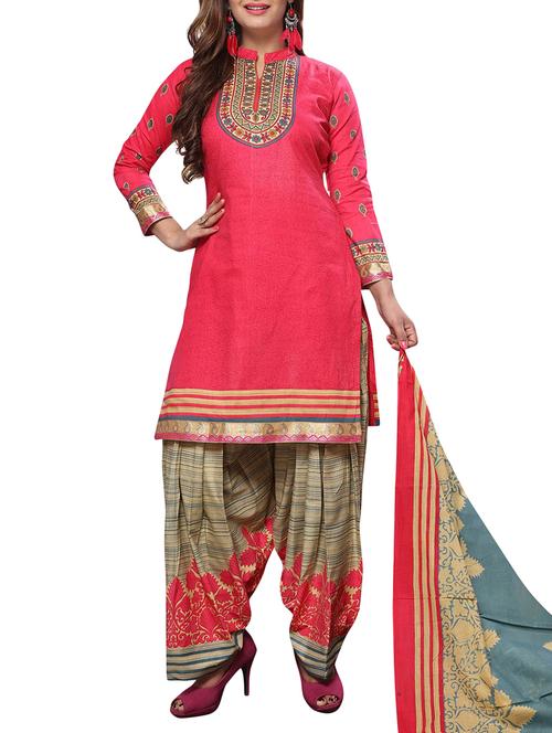 pink printed salwar suit unstitched suit set - 14996361 - Very Small Image - 1