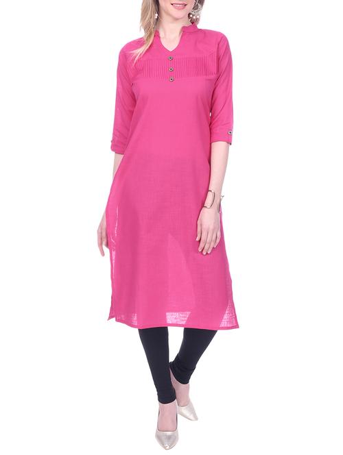 pink cotton solid kurta - 14996393 - Very Small Image - 1