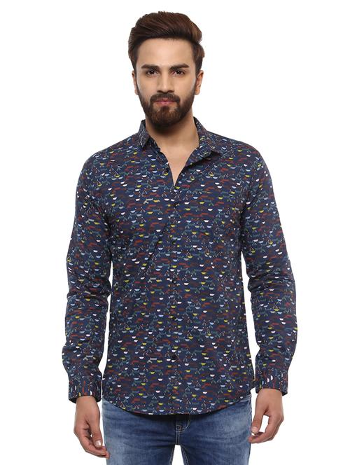 navy blue cotton casual shirt - 14997279 - Very Small Image - 1