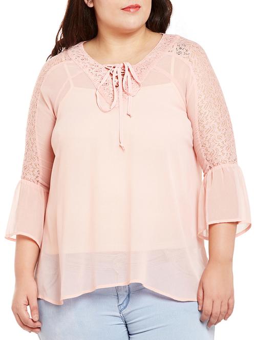 lace paneled bell sleeved plus top - 14997847 - Very Small Image - 1