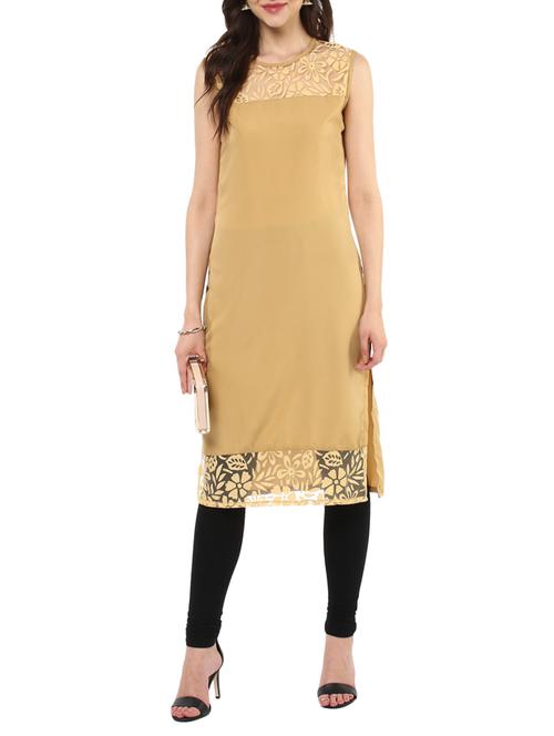 net yoke straight solid kurta - 14999463 - Very Small Image - 1