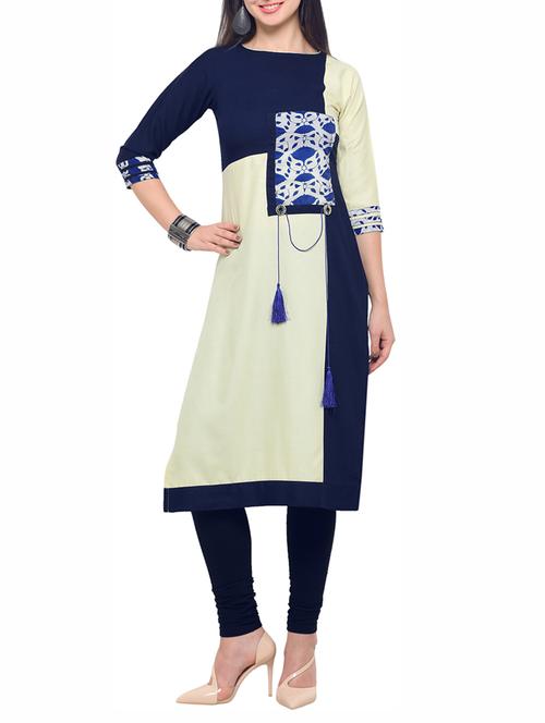 blue rayon straight kurta - 15004188 - Very Small Image - 1