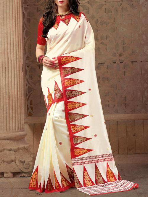 cream art silk woven saree with blouse - 15004679 - Very Small Image - 1