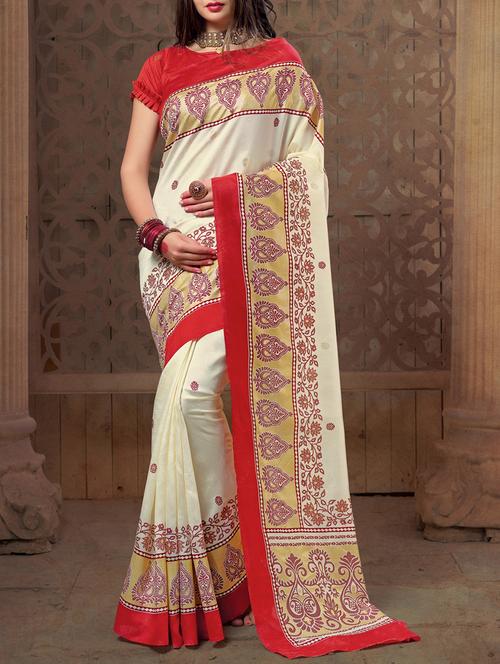 cream art silk woven saree with blouse - 15004685 - Very Small Image - 1