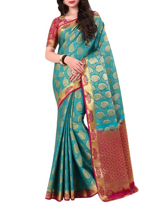 turquoise art silk kanjivaram saree - 15005539 - Very Small Image - 1
