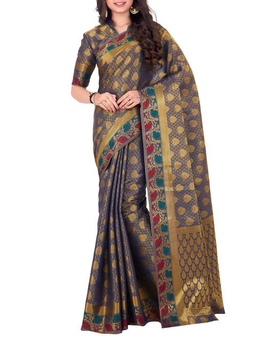 blue silk kanjivaram saree - 15005550 - Very Small Image - 1