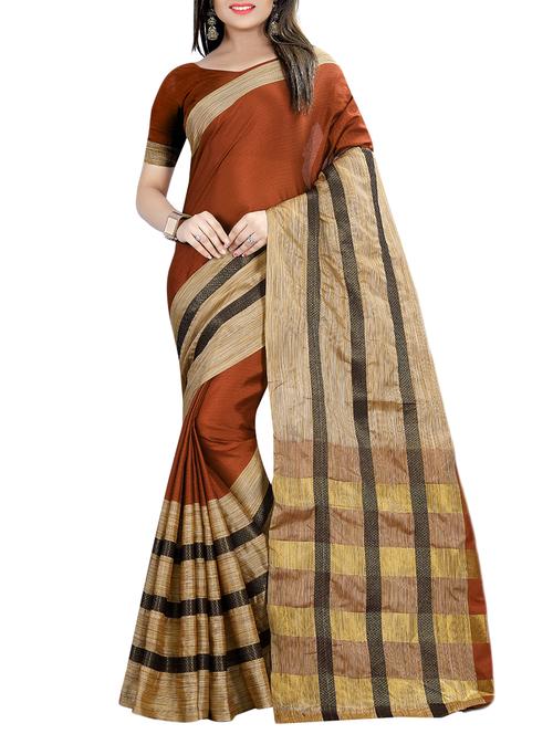 brown handloom saree with blouse - 15006099 - Very Small Image - 1