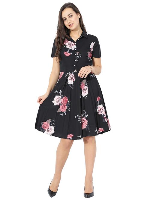 black floral fit and flare dress - 15006142 - Very Small Image - 1