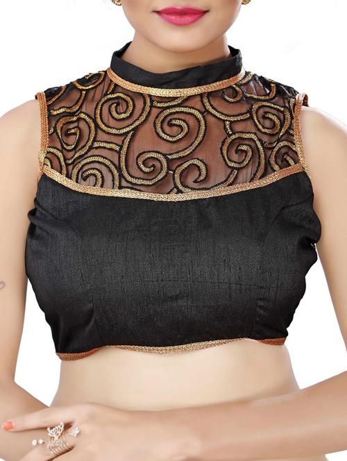 Black embroidered semi-stitched blouse - 15006685 - Very Small Image - 1