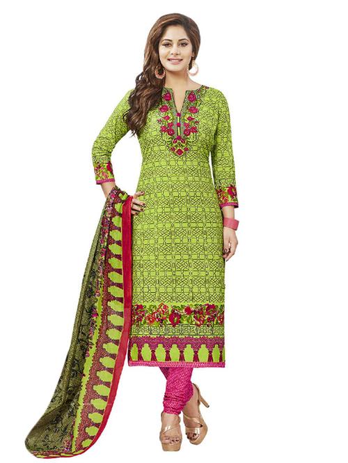 green churidaar suit unstitched suit - 15006725 - Very Small Image - 1