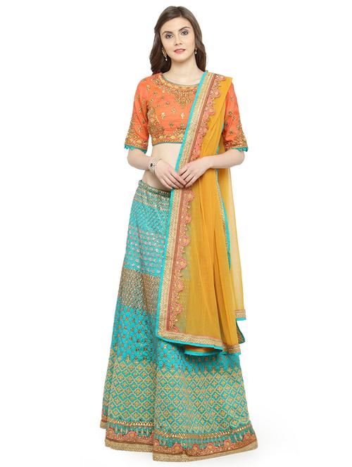 blue silk flared lehenga - 15007211 - Very Small Image - 1