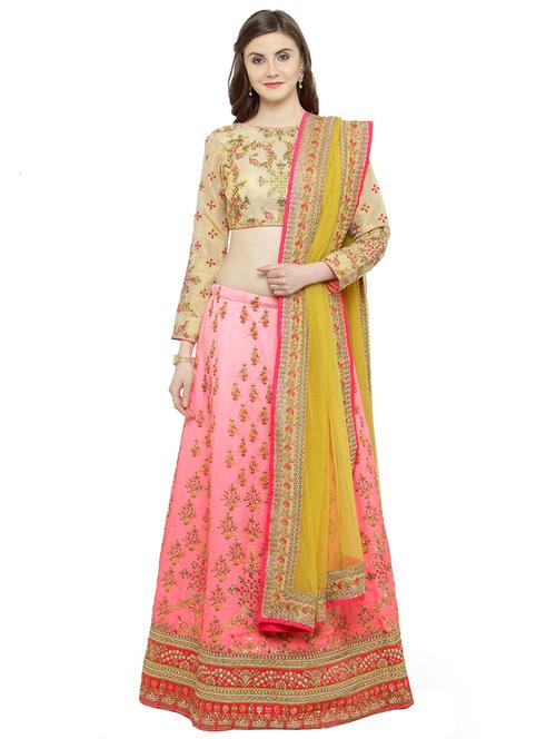 pink silk flared lehenga - 15007216 - Very Small Image - 1