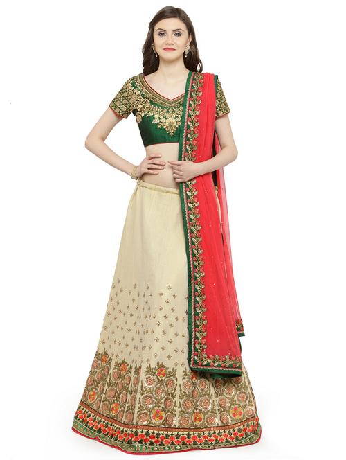 beige silk flared lehenga - 15007217 - Very Small Image - 1