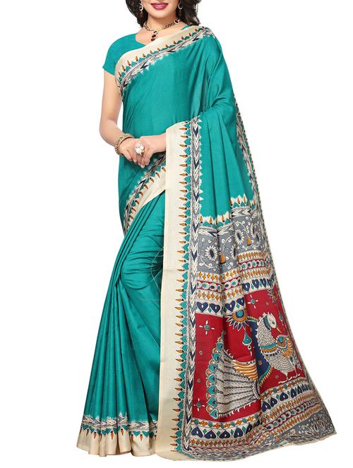 contrast bordered tussar saree with blouse - 15007527 - Very Small Image - 1