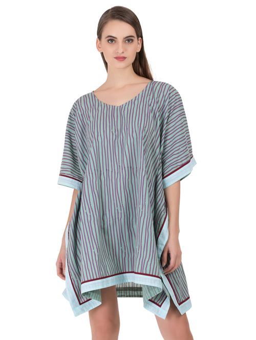 green striped cotton kaftan - 15008124 - Very Small Image - 1