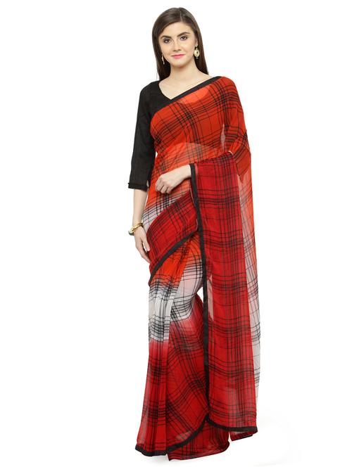 checkered printed saree - 15009035 - Very Small Image - 1
