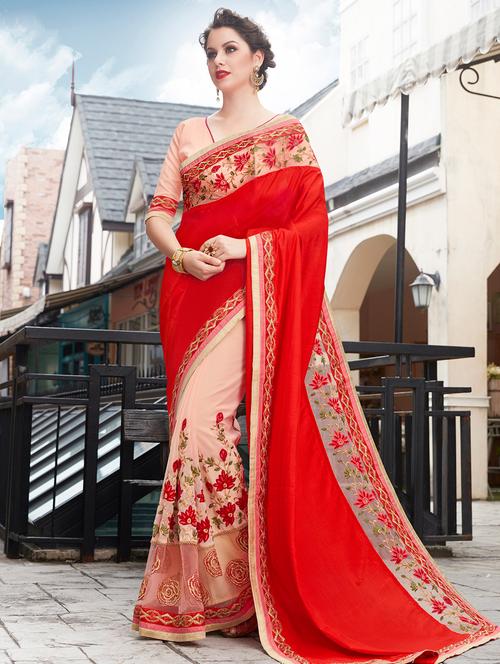 red tissuenet half and half saree with blouse - 15009988 - Very Small Image - 1