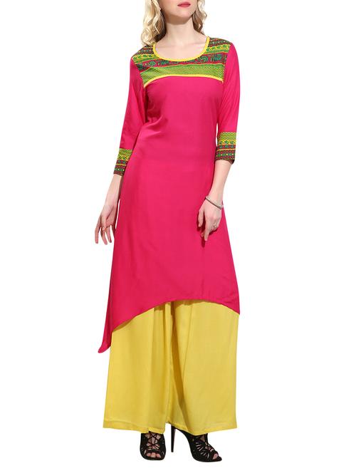 pink rayon asymmetric kurta - 15010144 - Very Small Image - 1
