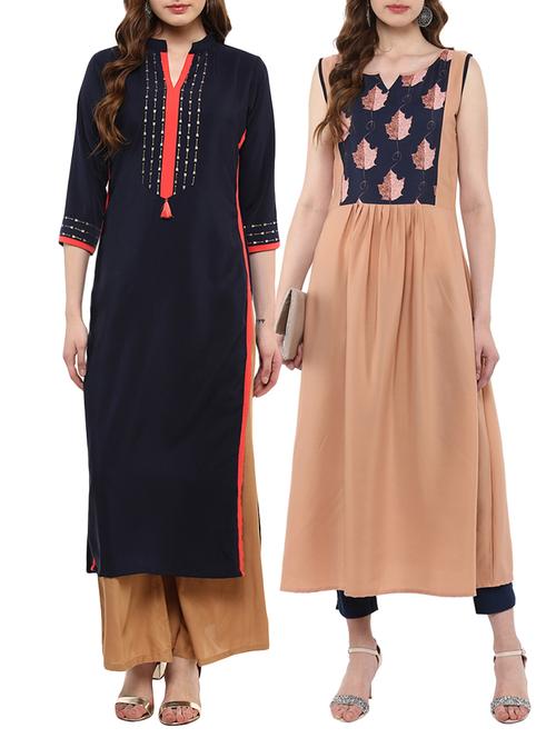 multi crepe combos kurta - 15011640 - Very Small Image - 1