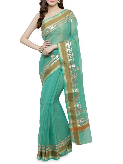 contrast border gota patti saree with blouse - 15012148 - Very Small Image - 1