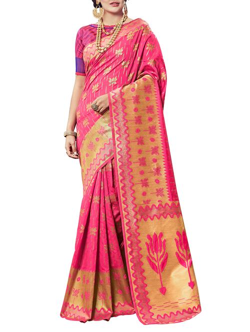 pink silk saree with blouse - 15014394 - Very Small Image - 1